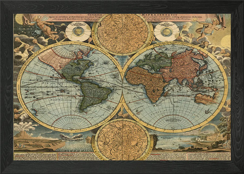 Old world map framed wall - world, art