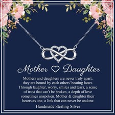Mother Daughter Necklace Gifts, 925 Sterling Silver Eternity Heart Pendants for