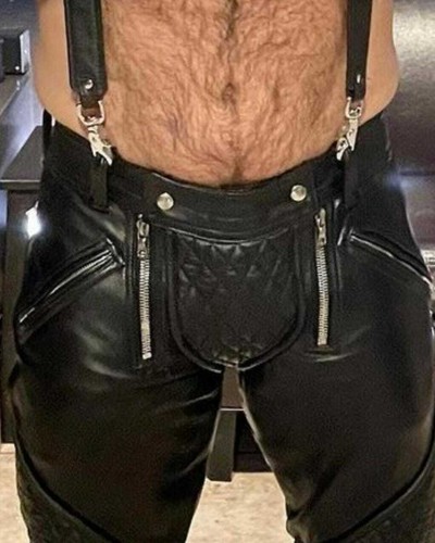 Men real leather pant punk - leather,