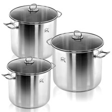 Large Stainless Steel Cooking Stock Pot with Glass Lid Induction Base