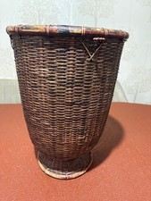 Vintage Wicker Cane Waste Paper Bin Office Retro Planter Prop Height 39 cm