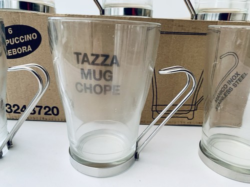 Set glass mugs stainless - set, of