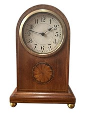 Edwardian Inlaid Wooden Mantle Clock Swiss Mech Movement-  Full Working Order