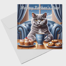 Cat father day - card, blue