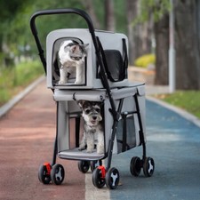Double Layer Pet Stroller Cart Pushchair Outdoor Cat Dog Jogging Buggy Carrier