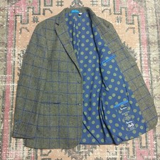 40R BODEN x Moon Tweed Blazer Jacket Mens Green Blue Check Wool Smart Casual