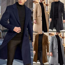 Mens British Long Sleeve Trench Coat Winter Business Office Overcoat