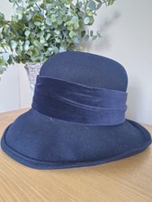 Vintage Bermona Trend 100% wool Navy Blue Fedora hat. 1960s Ribbon Prop Theatre 