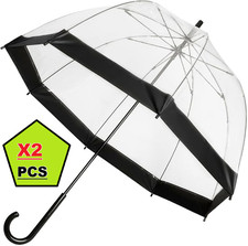 X2 Large Black Dome See Through Umbrella Handle Transparent Rain Windproof