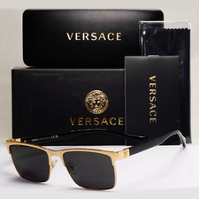 Versace Sunglasses Black Gold Square Metal Glossy MOD VE 1285 1002 56mm [B]