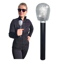 Totally Cool Rock Star 80" Dicso Party Silver Glitter Microphone (9") Hard Plast