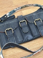 Yoshi Alston Hope Springs Pocketed Wrist Bag With Crossbody Strap. Black Leather