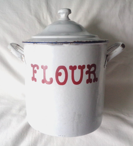 Vintage white enamel flour - white,