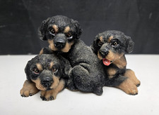 Three Rottweiler Puppies Puppy Dog Figurine Statue Resin 4.75"