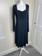 Out If Xile Green Jersey Stretch Midi Dress Square Neck Fit & Flare Size 1 UK 10