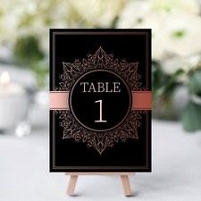 Wedding Table Number Cards Black Rose Pink Effect 1 to 10 + Top Table Card