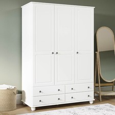 White 3-Door Triple Wardrobe with Drawers - Hampton HPT008