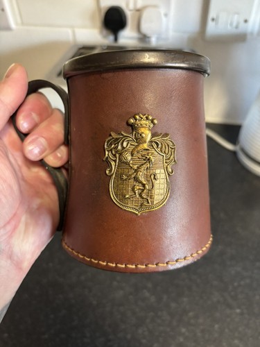 Vintage leather real hide cup - hide,