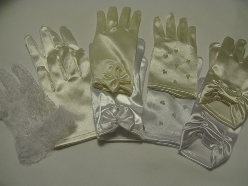 White ivory satin lace gloves