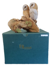 TEVIOTDALE OWLETS  ON TREE TRUNK  FIGURINE HAND MADE IN SCOTLAND BOXED MODEL 350