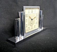 FRENCH ART DECO CHROME CLOCK DECO  STEPPED  DESIGN CLOCK