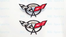2PC 1997-2004 C5 Corvette Black Front Rear 50Th Anniversary Cross Flags Emblems