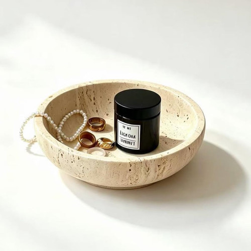 Natural travertine bowl - natural,