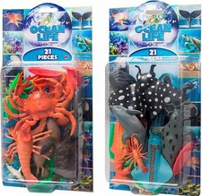 Ocean Life Pack Of 21  Assorted Toy Sea Creatures Stingray,Lobster,Shark & More