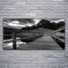 Print on Glass Wall art 120x60 Picture Image Bridge Lake Architecture