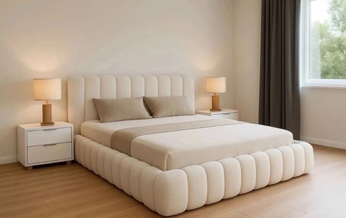 Cream bubble padded luxury bed - bubble,