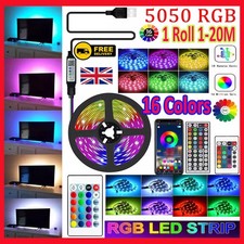 LED Strip Lights 1-20M 5050 RGB Colour Changing Tape Cabinet Kitchen TV Lighting