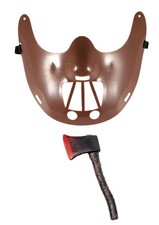 Hannibal Lecter Mask Fake Plastic Axe Halloween Spooky Scary Killer Fancy Dress