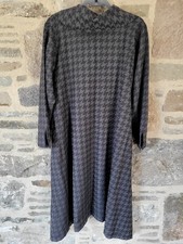 Women's Terry Macey Grey & Black Cowl Neck Wool Checked Dress, Size UK Large