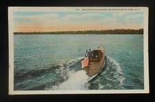 1923 Very Cool Narrow Speed Boat Splitting the Waves on Chautauqua Lake NY PC