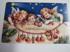 New Nostalgia Print Company Christmas Postcard Angels Hanging Garland