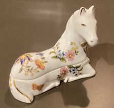 Vintage AYNSLEY Cottage Garden Horse Trinket Box Fine Bone China