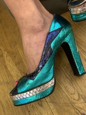 Vintage 70's Terry de Havilland Platform Heels Snakeskin  - Size 5.5 UK Shoes