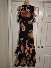 Black Floral Lined Dress Size