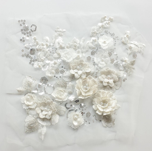 Beaded lace applique flower - 3d,