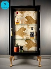 Black & Gold Octopus Theme Vintage Glass Display / Drinks / Cocktail Cabinet