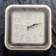 Vintage Metamec Wall Clock-Square-Cream & Gold-Quartz (Battery) FREE UK POSTAGE
