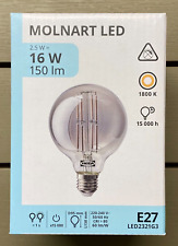IKEA MOLNART LED bulb E27 150 Lumen, Globe Grey Clear Glass, 95 mm Brand NEW