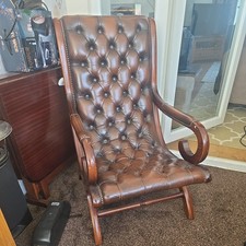 Stunning Oxblood Red Leather Chesterfield Slipper Chair Library Chair