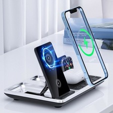 4 in 1 Foldable Wireless Fast Charging Station Compact Alarm Clock Night Light