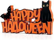Halloween Table Decorations Happy Halloween Sign Black Cat Bat Tabletop Centerpi