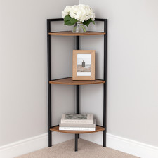 3 Tier Metal & MDF Rustic Corner Cabinet Free Standing Bookcase Shelving Display