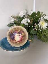 Aynsley Orchard Gold Turquoise Blue Cup & Saucer Signed J.Jones,Elizabeth Handle