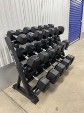 Hex Dumbbell 10kg-50kg Set & 3 Tier Rack Full Home Gym Weights Training