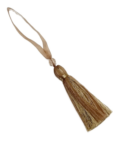Beige brown ribbon key tassel - key,