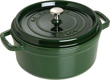 STAUB Cocotte Roaster Round Cast Iron Casserole 3.8L 24cm - Green ((Dirt/Chips))